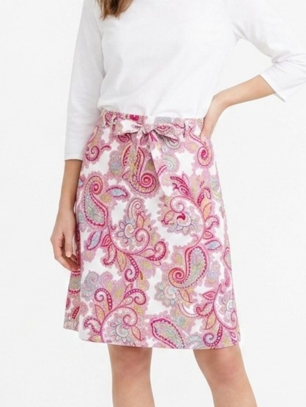 Tommy Hilfiger Paisley Print A-Line Skirt Tie Waist Size 8 Pink Multi Cotton